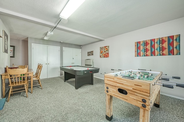 41228 Heartwood Ln, Shaver Lake, CA 93664 - rec room featuring carpet, baseboards, and a textured ceiling