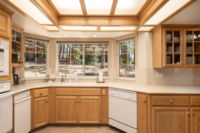 41035 Cold Springs Ln, Shaver Lake, CA 93664 - kitchen featuring white appliances, a sink, plenty of natural light, and light countertops