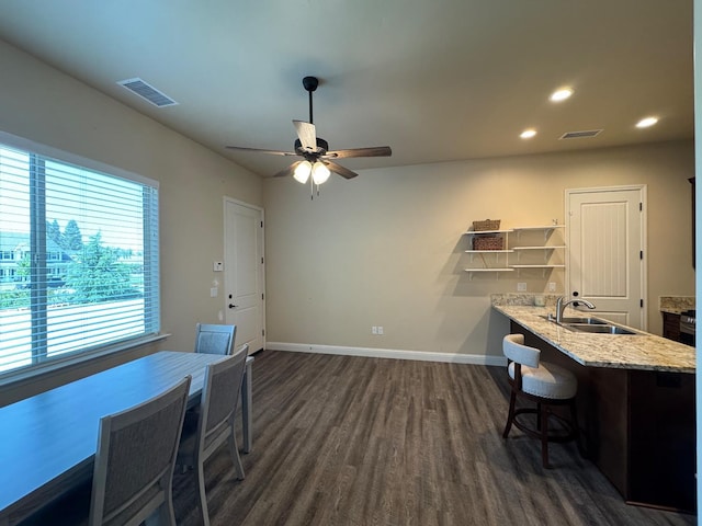 13390 E Falcon Mdw, Clovis, CA 93619 - office space featuring dark wood-style floors, a sink, baseboards, ceiling fan, and recessed lighting