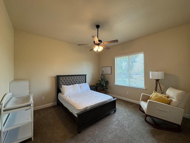 13390 E Falcon Mdw, Clovis, CA 93619 - bedroom featuring dark carpet, baseboards, and ceiling fan