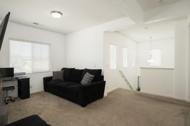 7452 E Giavanna Ave, Fresno, CA 93737 - living room with carpet, an office area, and baseboards