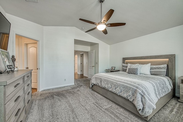 1039 N Burgan Ave, Clovis, CA 93611 - bedroom with vaulted ceiling, baseboards, carpet floors, and ceiling fan