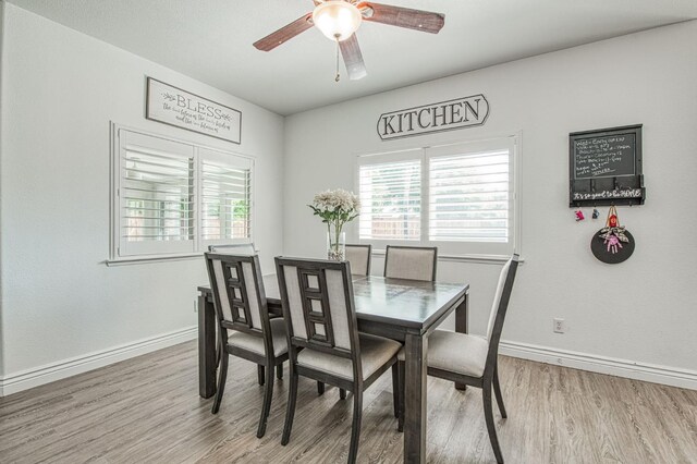 1039 N Burgan Ave, Clovis, CA 93611 - dining space featuring a ceiling fan, plenty of natural light, wood finished floors, and baseboards