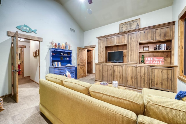 39516 Littleridge Rd, Shaver Lake, CA 93664 - living area with light colored carpet and high vaulted ceiling