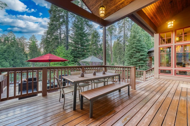 39516 Littleridge Rd, Shaver Lake, CA 93664 - wooden deck featuring outdoor dining space