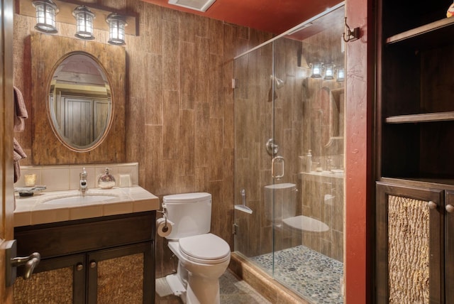 39516 Littleridge Rd, Shaver Lake, CA 93664 - bathroom with toilet, vanity, and a shower stall