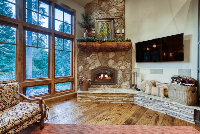 39516 Littleridge Rd, Shaver Lake, CA 93664 - living area with a fireplace and wood finished floors