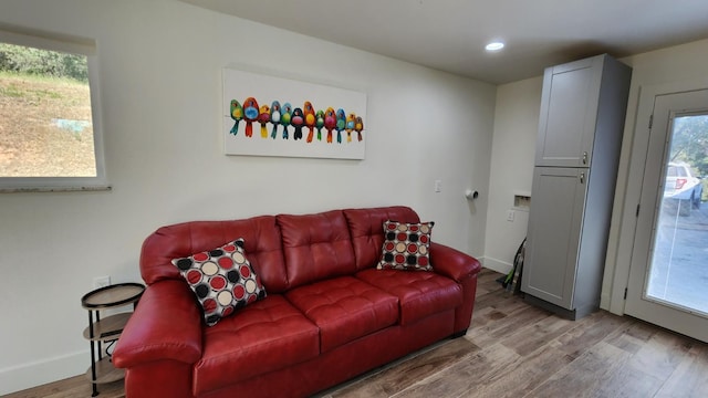 55062 Oak Crest Ct, Wishon, CA 93669 - living room featuring wood finished floors, recessed lighting, and baseboards
