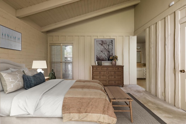 2331 W Celeste Ave, Fresno, CA 93711 - carpeted bedroom featuring a decorative wall, brick wall, and wooden ceiling