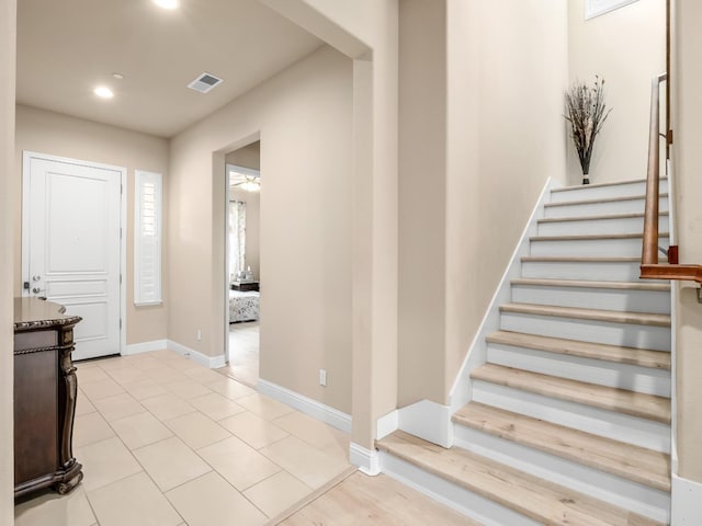 2127 Chennault Ave, Clovis, CA 93611 - entrance foyer with stairway, light tile patterned floors, recessed lighting, and baseboards