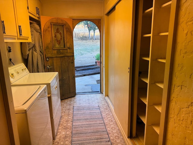 32101 E Trimmer Springs Rd, Sanger, CA 93657 - washroom with cabinet space, washer and clothes dryer, and light floors