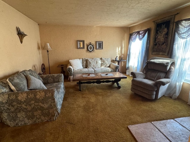 32101 E Trimmer Springs Rd, Sanger, CA 93657 - carpeted living room featuring a textured wall and a textured ceiling