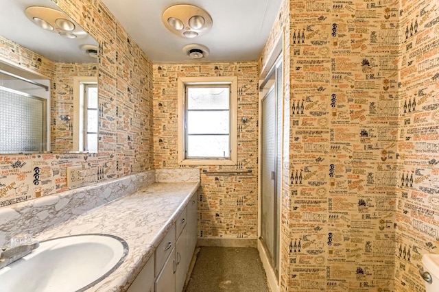 5495 E Atchison St, Fresno, CA 93727 - full bathroom featuring vanity, a shower stall, and healthy amount of natural light