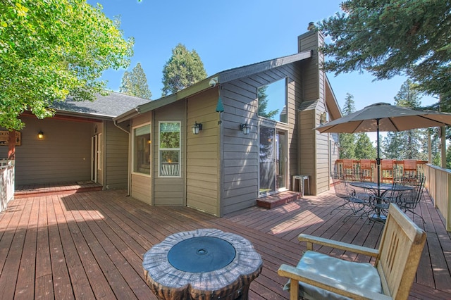 40753 Wild Iris Ln, Shaver Lake, CA 93664 - wooden deck featuring outdoor dining area