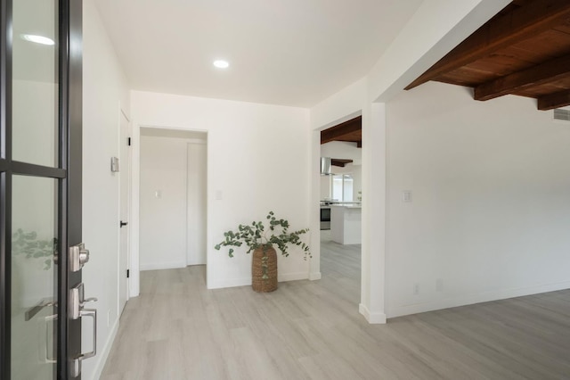 5610 N Arthur Ave, Fresno, CA 93711 - empty room with light wood-style flooring, beam ceiling, and recessed lighting