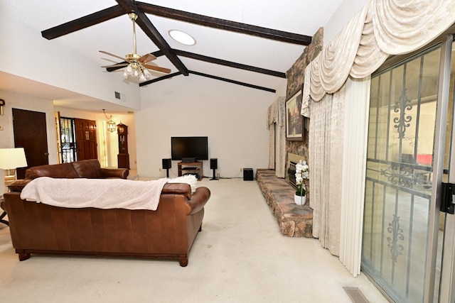 1911 W Simpson Ave, Fresno, CA 93705 - living area featuring ceiling fan, a fireplace, and light carpet