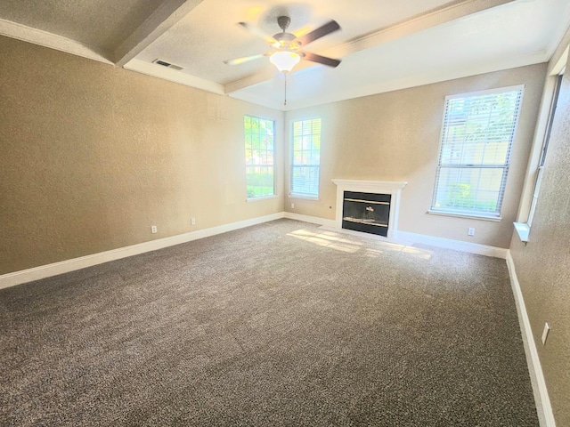 8147 N Cedar Ave Unit 115, Fresno, CA 93720 - unfurnished living room featuring plenty of natural light, a textured wall, ceiling fan, a fireplace with flush hearth, and baseboards