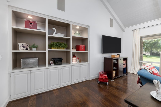 8741 E Los Altos Ave, Clovis, CA 93619 - living room featuring lofted ceiling, dark wood finished floors, and baseboards