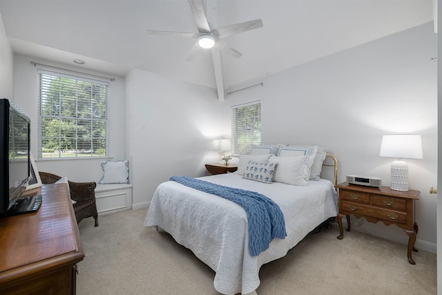 8741 E Los Altos Ave, Clovis, CA 93619 - bedroom featuring carpet floors, baseboards, a ceiling fan, and lofted ceiling