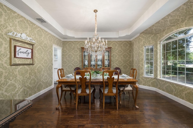8741 E Los Altos Ave, Clovis, CA 93619 - dining space featuring a chandelier, hardwood / wood-style flooring, a tray ceiling, and baseboards