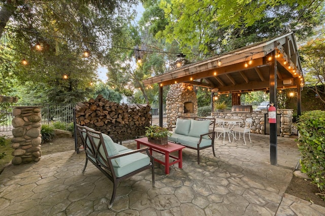 8741 E Los Altos Ave, Clovis, CA 93619 - view of patio / terrace featuring area for grilling, an outdoor living space, and a gazebo