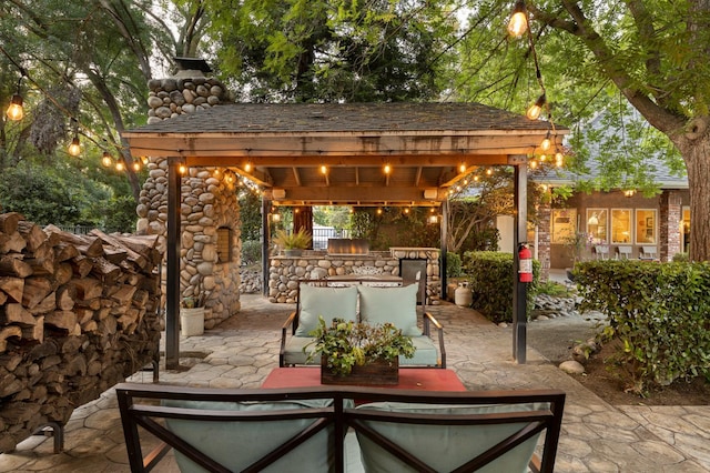 8741 E Los Altos Ave, Clovis, CA 93619 - view of patio featuring a gazebo, an outdoor hangout area, and exterior kitchen