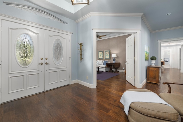 8741 E Los Altos Ave, Clovis, CA 93619 - foyer with wood finished floors, baseboards, crown molding, and a ceiling fan