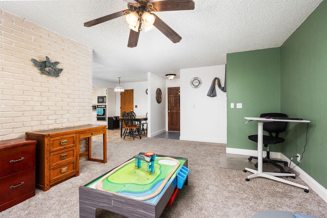 772 W Menlo Ave, Clovis, CA 93612 - rec room with carpet flooring, a textured ceiling, a ceiling fan, and baseboards