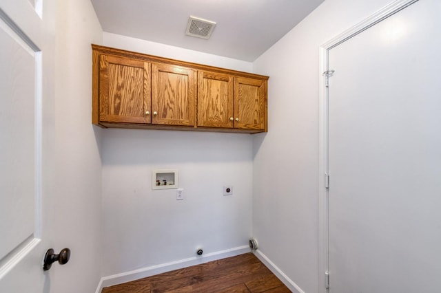 770 N Cherry Ln, Clovis, CA 93611 - laundry room with washer hookup, dark wood finished floors, cabinet space, electric dryer hookup, and baseboards