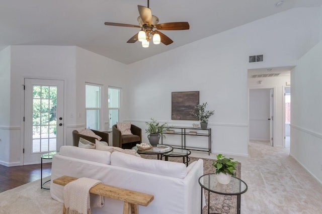770 N Cherry Ln, Clovis, CA 93611 - living area with ceiling fan, lofted ceiling, and baseboards
