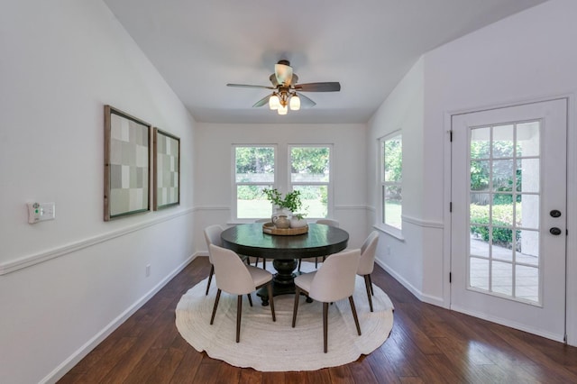 770 N Cherry Ln, Clovis, CA 93611 - dining area featuring plenty of natural light, vaulted ceiling, dark wood-type flooring, and baseboards