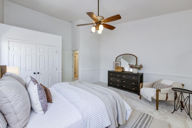 770 N Cherry Ln, Clovis, CA 93611 - bedroom featuring light colored carpet, a closet, a ceiling fan, and lofted ceiling