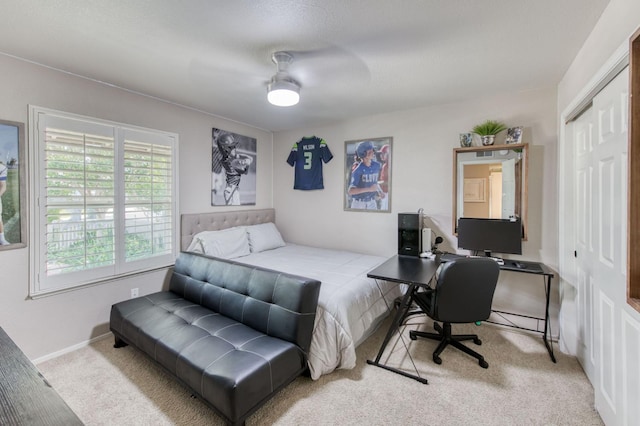 1758 Ash Ave, Clovis, CA 93611 - bedroom featuring carpet floors, a closet, an office area, and a ceiling fan