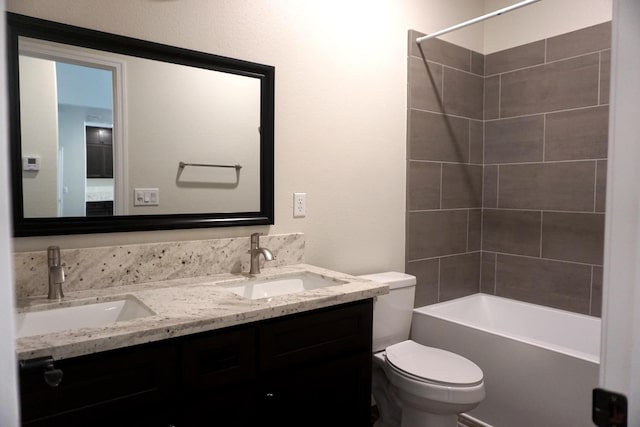 29030 Yosemite Springs Pkwy, Coarsegold, CA 93614 - bathroom with double vanity, toilet, and bathing tub / shower combination