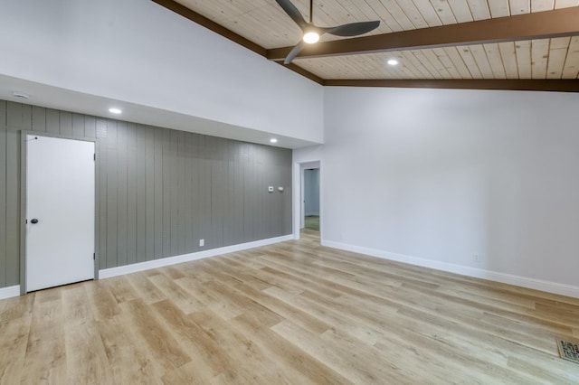 1904 S Fairway Ave, Fresno, CA 93727 - unfurnished room featuring ceiling fan, wood finished floors, wood ceiling, baseboards, and wooden walls