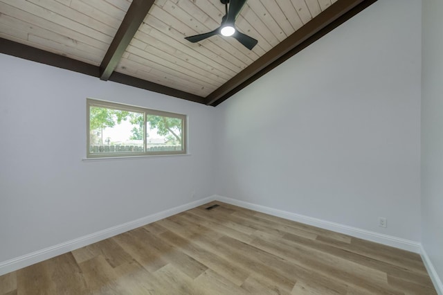 1904 S Fairway Ave, Fresno, CA 93727 - unfurnished room featuring baseboards, wooden ceiling, light wood-style flooring, and ceiling fan