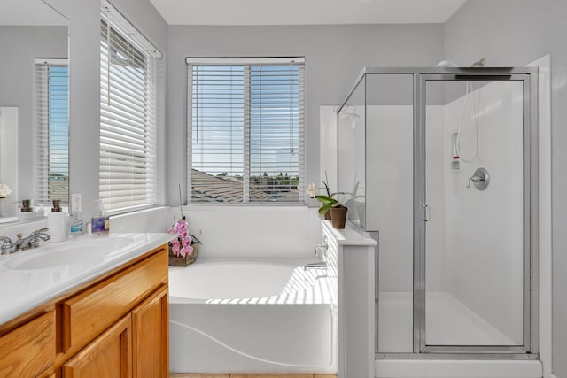 1085 Stanford Ave, Madera, CA 93637 - full bathroom featuring vanity, healthy amount of natural light, and a stall shower