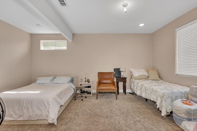 1085 Stanford Ave, Madera, CA 93637 - bedroom featuring light carpet and beamed ceiling
