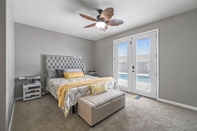 976 Daisy Ct, Dinuba, CA 93618 - carpeted bedroom featuring access to outside, french doors, and ceiling fan