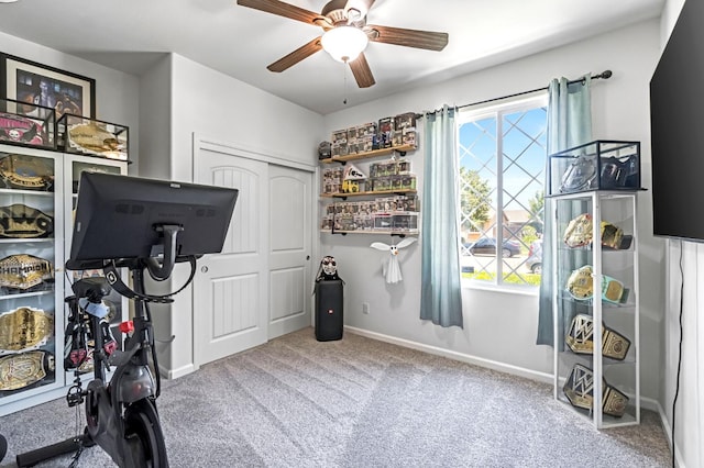 976 Daisy Ct, Dinuba, CA 93618 - workout area featuring carpet, plenty of natural light, and a ceiling fan