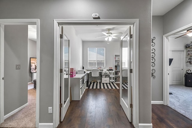 976 Daisy Ct, Dinuba, CA 93618 - hallway featuring an office area and dark wood-style floors