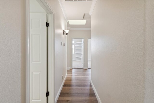 2261 Magill Ave, Clovis, CA 93611 - hallway featuring crown molding and dark wood-style floors