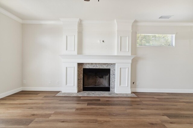2261 Magill Ave, Clovis, CA 93611 - detailed view of ornamental molding, wood finished floors, and a large fireplace