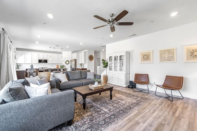 827 Vintage Ave, Clovis, CA 93619 - living area with a ceiling fan, light wood-type flooring, and recessed lighting