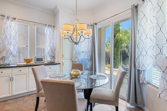 2549 Whiteash Ave, Clovis, CA 93619 - dining area with a chandelier, light tile patterned floors, and ornamental molding