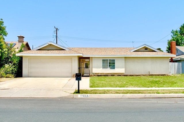 19244 W Casmalia, Rialto, CA 92377 - single story home with a garage, driveway, a front yard, stucco siding, and a shingled roof