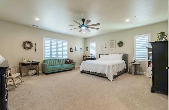 2047 Menlo Ave, Clovis, CA 93611 - bedroom with light carpet, recessed lighting, and a ceiling fan