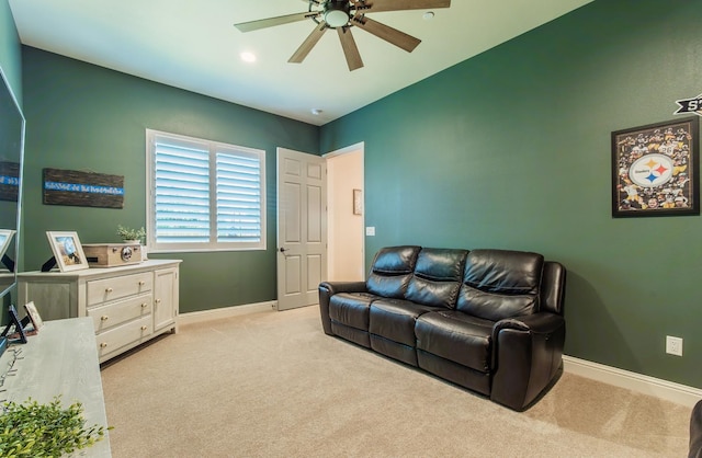 2047 Menlo Ave, Clovis, CA 93611 - living area with a ceiling fan and light carpet