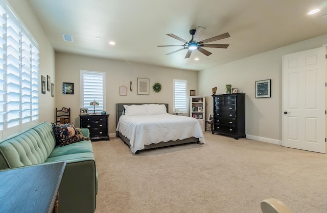 2047 Menlo Ave, Clovis, CA 93611 - bedroom with recessed lighting, light carpet, and ceiling fan