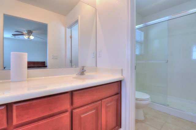 2062 Dunbar Way, Dinuba, CA 93618 - bathroom with vanity, a stall shower, tile patterned flooring, and ceiling fan